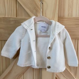 Old Navy 6-12 month White Sweater Jacket w/ Hood